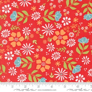 Moda Laguna Sunrise von Sherri & Chelsi - Wildrosen Blumen auf Geranie (Artikel # 37680 16) - Meterware