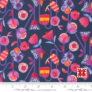 Moda Flower Patches by Amarilys Henderson - Candy Flowers Watercolor Print in Midnight (Item #21822 20) - yardage