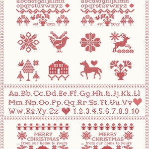 Moda Christmas Stitched by Fig Tree & Co - Poinsettia Christmas Sampler Panel on Snow (Item # 20448 24) - yardage