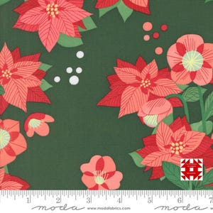 Moda Tiny Christmas by Lizzy House - Weihnachtsstern Blumendruck auf Kiefer (Artikel # 37130 19) - Meterware