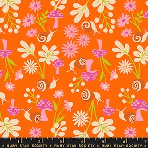 Ruby Star Society Animal Animal Collaborative Collection - Snail Garden Print in Goldfish (Item # RS5163 11) - yardage