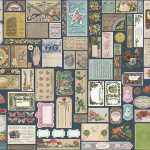 Moda Junk Journal by Cathe Holden - Flat Lay Reproduction Ephemera in Midnight Colorway (Item # 7410 18) - yardage