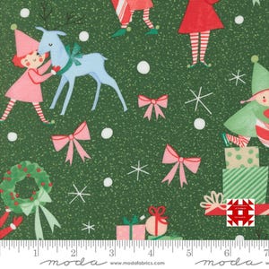 Moda Tiny Christmas by Lizzy House - Elfen Neuheit Weihnachtsdruck auf Kiefer (Artikelnummer 37131 19) - Meterware