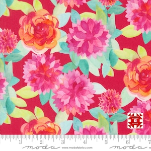 Moda Flower Patches by Amarilys Henderson - Faceted Floral Watercolor Print in Ruby (Item #21823 12) - yardage