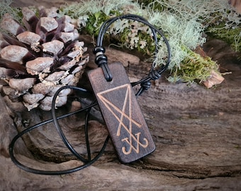 Sigil of Lucifer Oak Pendant Necklace. Authentic Handmade Esoteric Jewellery.