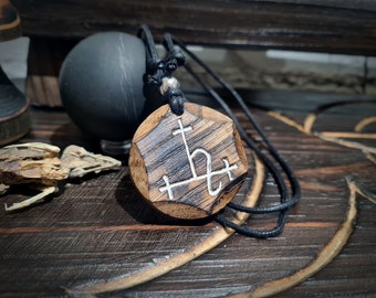 Oak Wood Sigil of Lilith Pendant. Hand Carved Wooden Witches Jewellery