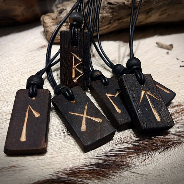 Elder Futhark / Anglo Saxon Rune Necklace. Rustic Wooden Norse Pagan | Heathen Viking Necklace.