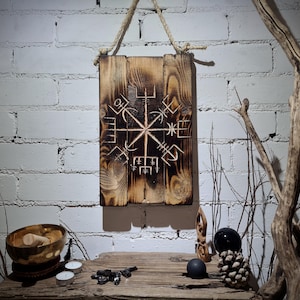 The Vegvisir, Icelandic / Nordic Wall Art. Hand Carved Reclaimed Wood Norse &quot;Viking Compass&quot;  Art.