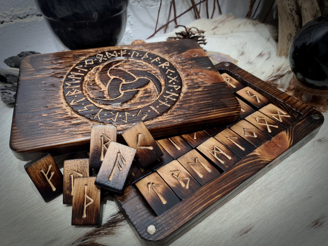 Elder Futhark Rune Set, Hand Crafted Charred Oak Runes With Bespoke ...