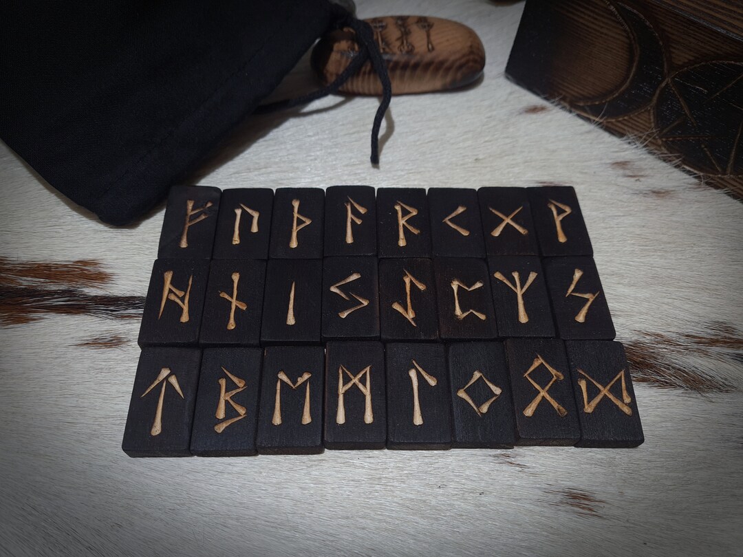 Birch Wood Rune Set Norse Elder Futhark Hand Carved Runes in Charred ...