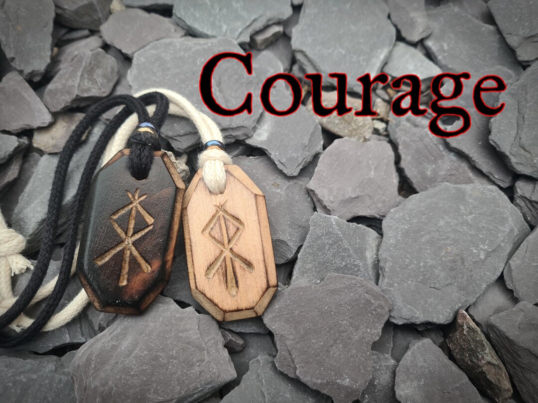 Viking 'courage' Bind Rune Necklace Carved From Charred Oak Wood. - Etsy