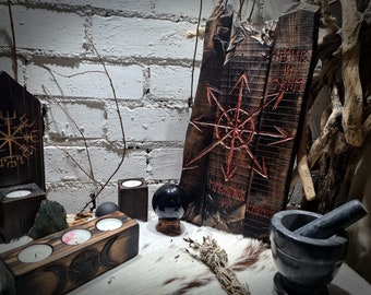 Chaosphere - Chaos Star Magick Symbol Carved into Reclaimed Oak. Occult Wall Hanging | Pagan Decor, Esoteric Artwork.