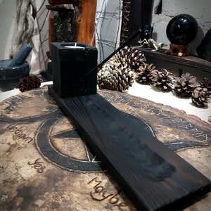 Incense & Candle Holder, Made of Solid Wood, Charred Black and Hand Carved with the Viking Helm of Awe. Heathen Decor Pagan Gifts image 3