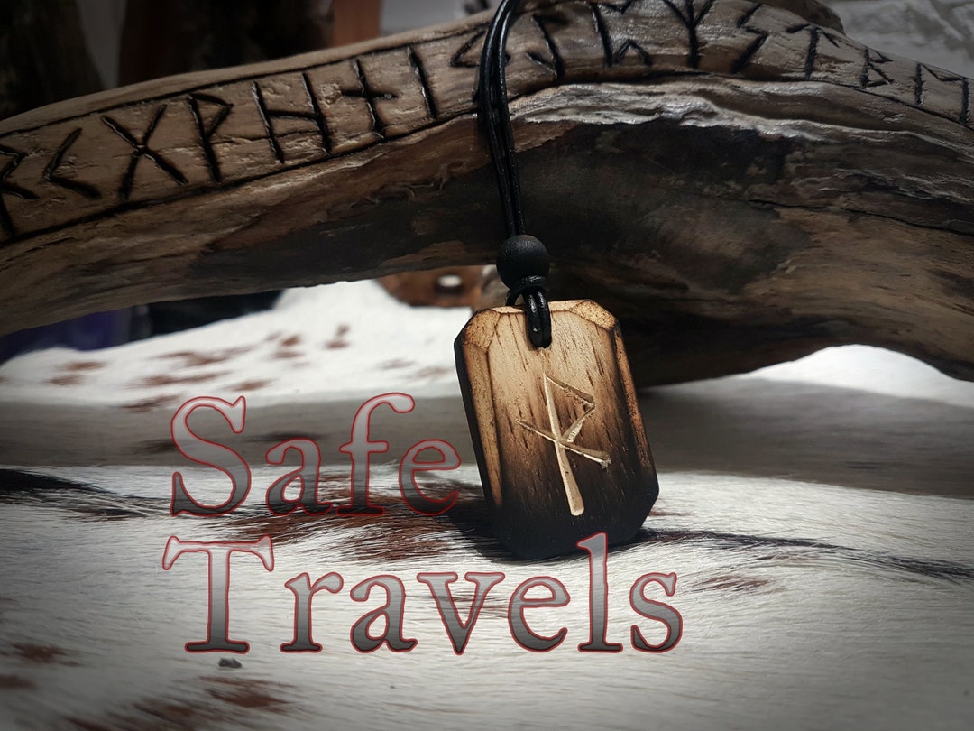 Safe Travels & Protection Bind Rune Necklace Hand Carved Viking