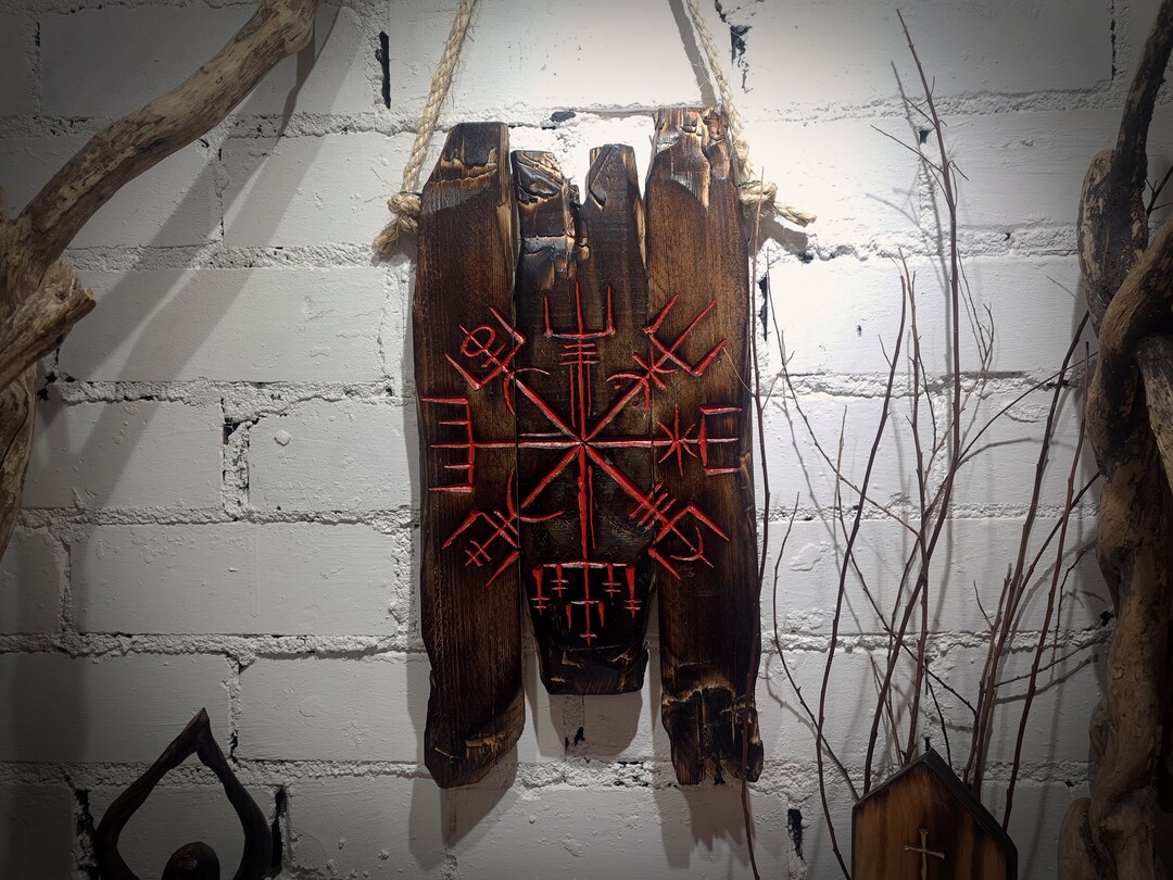 Vegvisír Viking Wall Hanging Artwork Made of Reclaimed Etsy