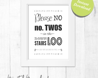 No Number Twos Downstairs Loo Sign | Funny Bathroom Printable | Toilet Wall Art | Instant Download