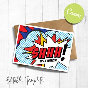 Surprise Party Invitation | Pop Art Comic Birthday Invite (Canva template)