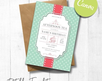 Shabby Chic Tea Party Invitation | Vintage Garden Party Invite | Editable Canva Template | Digital Download