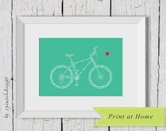 Gift for cyclist, personalised bike print, cycle lover, Bicycle Print, Digital File, Print at Home, Mothers Day Gift