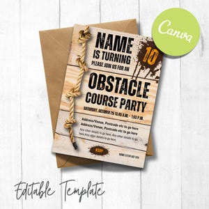 Obstacle Course Birthday Invitation | Muddy & Paintball Theme | Editable Canva Template | Digital Download