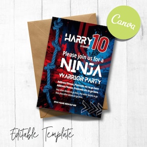 Ninja Warrior Birthday Invitation | Assault Course Party Invite | Editable Canva Template | Digital Download