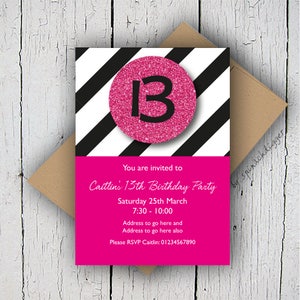 Teen Birthday Invitation, Age Birthday Invite, Teen&#39;s Party Invite, Girls Invitation Pink, Printable Invite, Personalised Girly Invitation