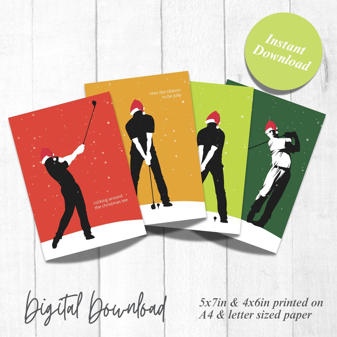 Golf Christmas Card Bundle | 4 Printable Cards | Sporty Festive Set ...