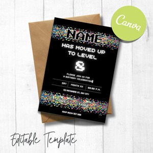 Gaming Birthday Invitation, Pixel Design (Digital Download)