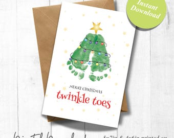 Twinkle Toes Baby Footprint Christmas Card | Festive Tree Design (Digital Download)