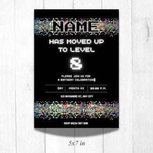 Pixel Art Birthday Invitation | Retro Gaming Party Invite | Editable Canva Template | Digital Download image 2