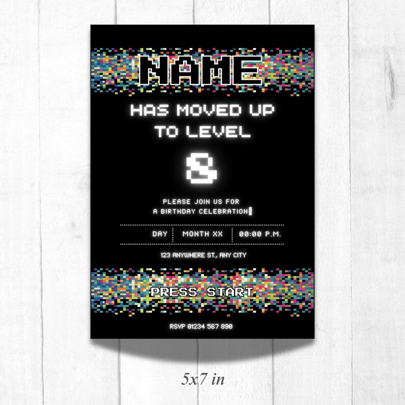 Pixel Art Birthday Invitation | Retro Gaming Party Invite | Editable Canva Template | Digital Download image 2