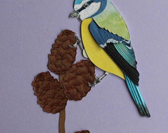 Handmade Collage / Paper Feathers Serie - Eurasian Jay