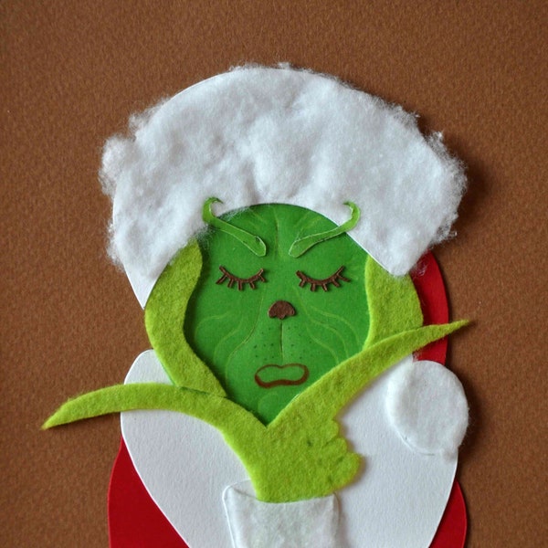 Collage The Grinch / Noël / Papercraft - papercut handmade / Visage en papier découpé illustration fait main