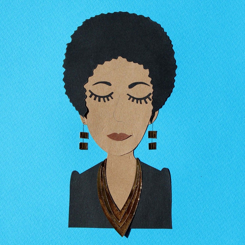 Collage Nina Simone / Papercraft papercut handmade / Paper face cut illustration handmade image 1