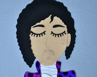 Collage Prince Purple Rain / Papercraft - papercut handmade / Face cut out paper illustration handmade