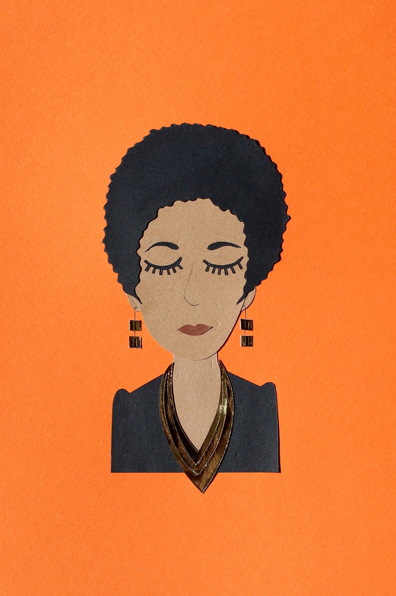 Collage Nina Simone / Papercraft papercut handmade / Paper face cut illustration handmade image 5