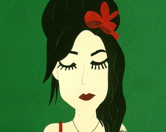 Collage Amy Winehouse / Papercraft - papercut handmade / Face paper cut handmade illustration