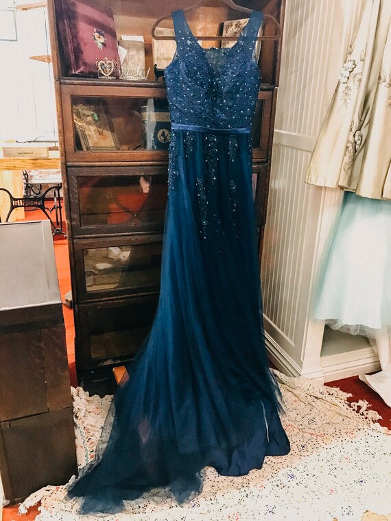 navy blue dress with rhinestones