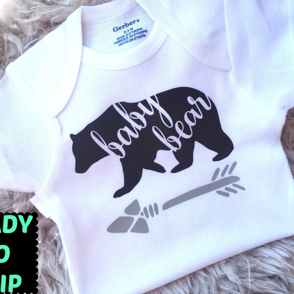 READY TO SHIP Baby Bear Onesie, Baby Boy Onesies, Baby Boy Clothes, Black and Grey Onesie, Tribe Onesie, Hiking Onesie, Boho Baby,