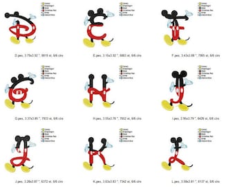 Mickey Alphabet Embroidery Font Monogram 26 Designs: pes, dst, jef, hus,exp,vip, vp3,inf,xxx (4x4) DISNEY Mickey Mouse ClubHouse Club House