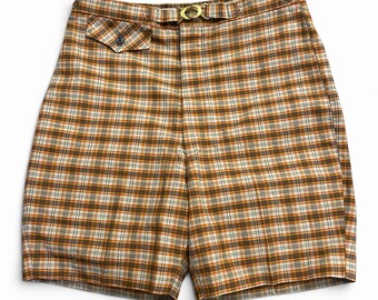Vintage Plaid Women’s Shorts 1960’s Size 6 Side Buckles Flat Fronts 12”rise