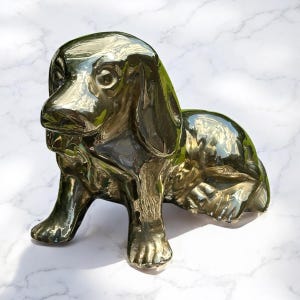 Vintage Brass Basset Hound Dachshund Dog Figurine Sitting 6” Long 3” Wide
