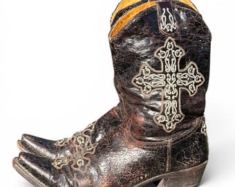 VTG Old Gringo Womens Distress Leather Boots Size 9.5 Multi Cross Amber Stud Y2K