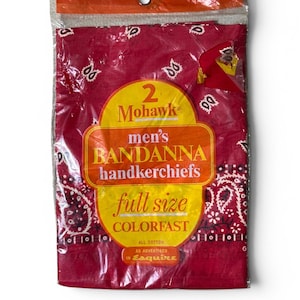 Vintage 1950s NOS 2 Bandanas Red Mohawk Full Size In Package Men’s Unisex Cotton