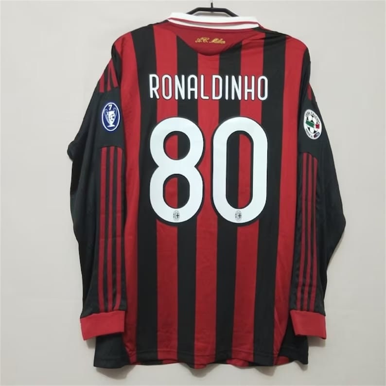 AC Milan Champions League Final 2006-2007 Jersey retro, No 80 Ronaldinho Jersey Ac Milan,Vintage Ac Milan Jersey,Gift fan lovers Ronaldinho image 1