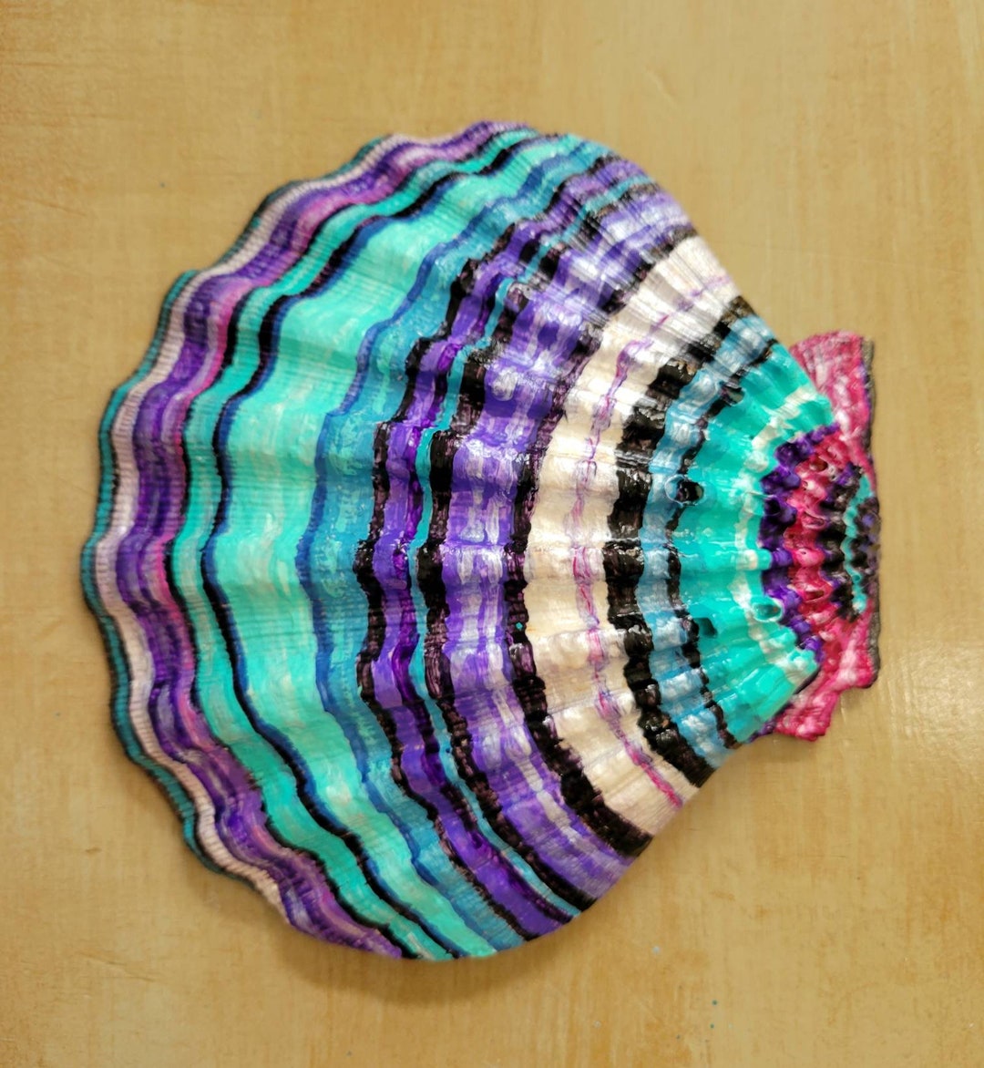 Large Sea Shell Handpainted Inspired by a Rainbow Flourite Gemstone