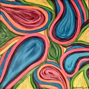 The Colors of Joy Abstract Paisley Acrylic Painting 22 x 22. Colorful Wall Art.