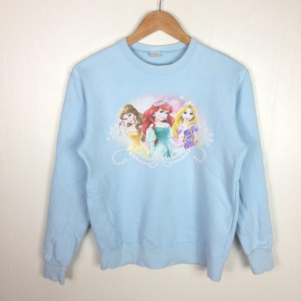 Rare !! THE LITTLE MERMAID Princess Ariel Disney Cartoon Animation Light Blue Sweatshirt Small Size