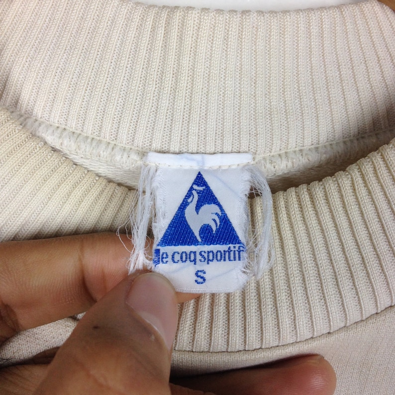 Vintage 90s LE COQ SPORTIF Cream Pullover Sweatshirt Small Size Hip Hop Swag Streetwear Basic Gift