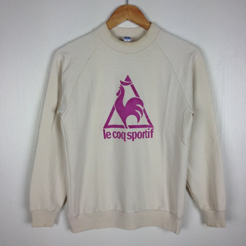 Vintage 90s LE COQ SPORTIF Cream Pullover Sweatshirt Small Size Hip Hop Swag Streetwear Basic Gift